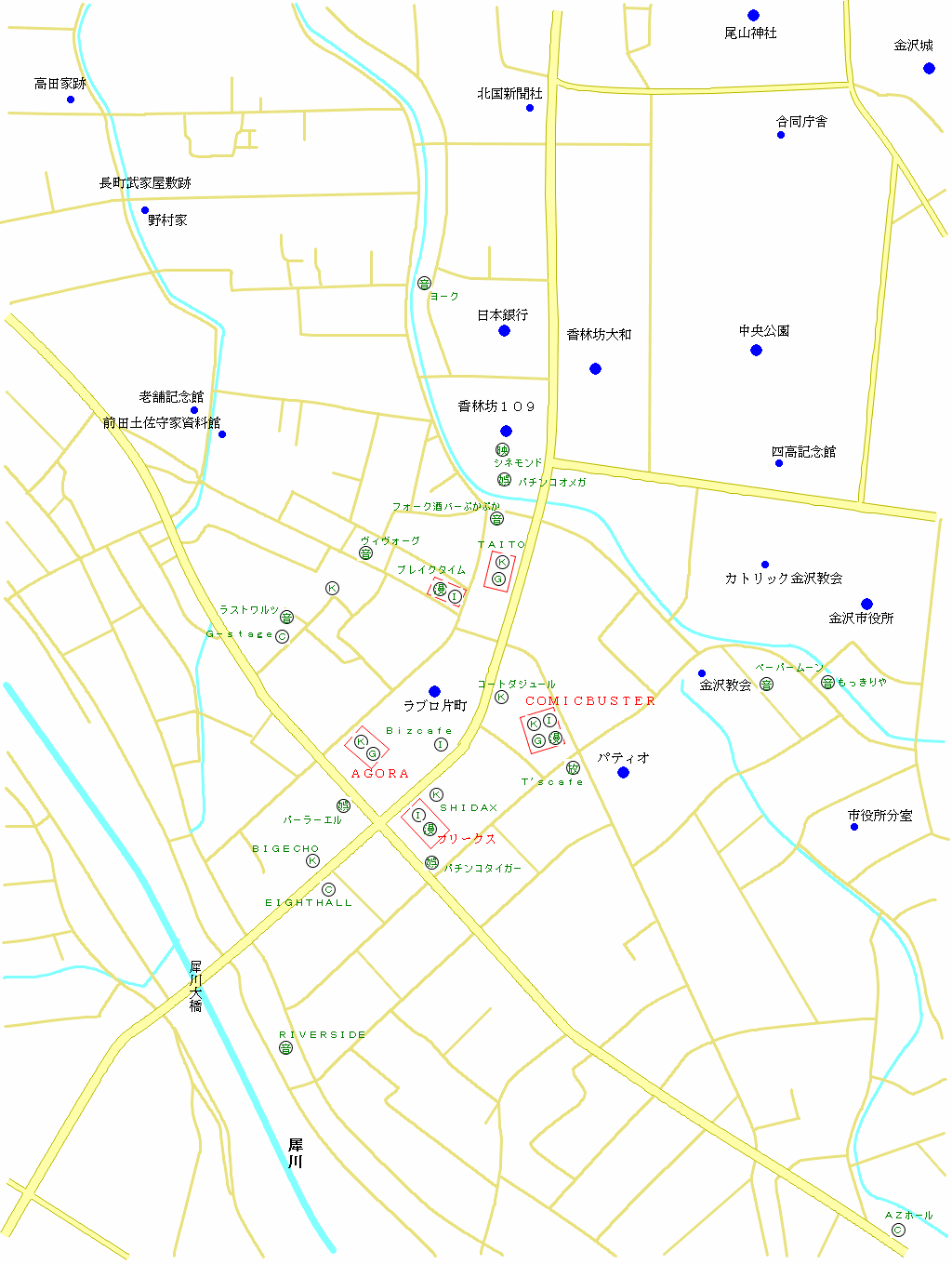 片町・香林坊の遊びの施設の地図