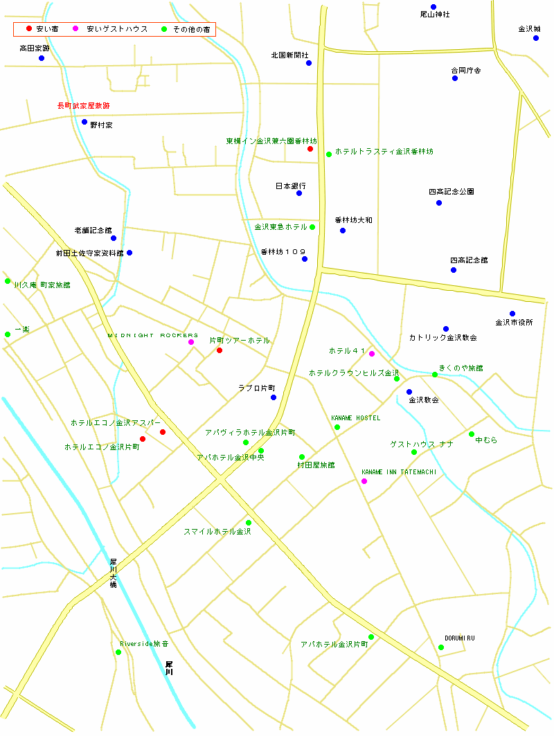 片町・香林坊の宿の地図