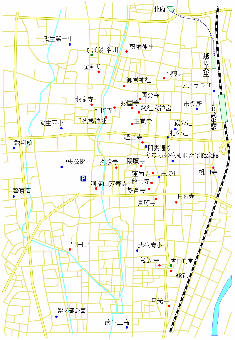 越前市旧武生のお寺巡りの地図