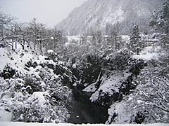 黄門橋から見た手取り峡谷雪景色の画像