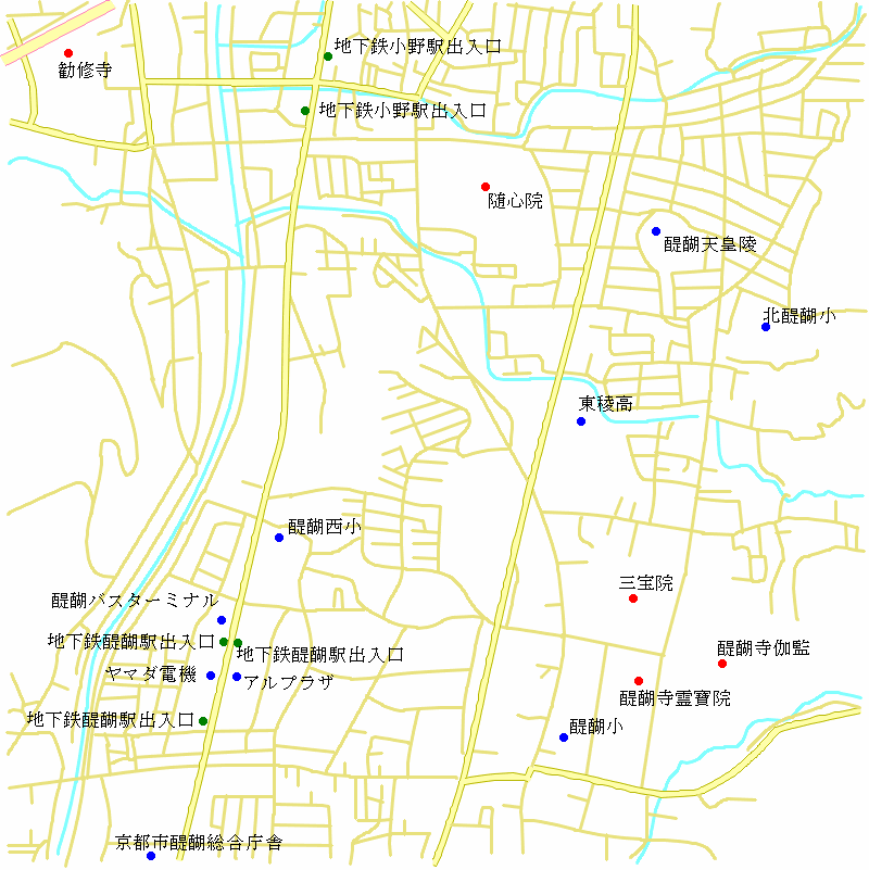 醍醐寺周辺の紅葉の地図