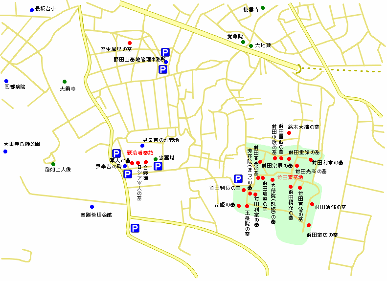 野田山墓地の地図　金沢観光名所