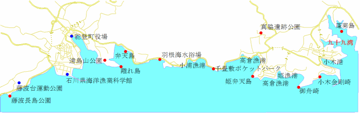 能登町の海岸の地図