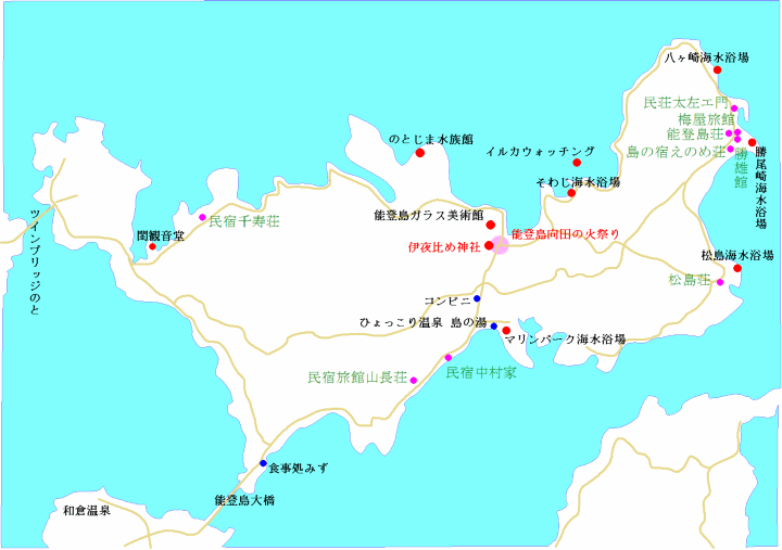 能登島向田火祭りのアクセスの地図