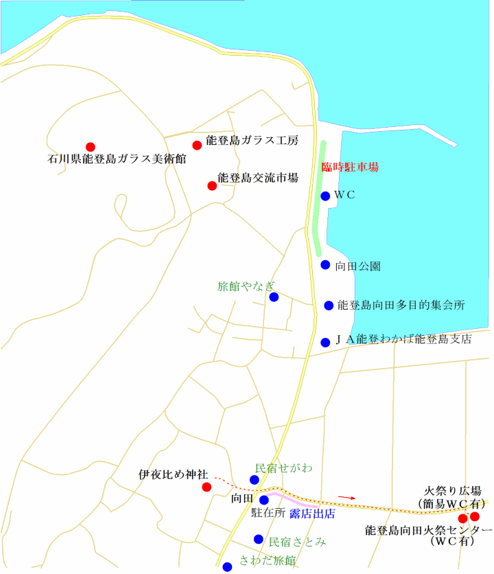 能登島向田の火祭りの地図