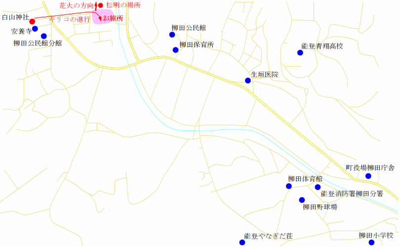 柳田大祭の地図