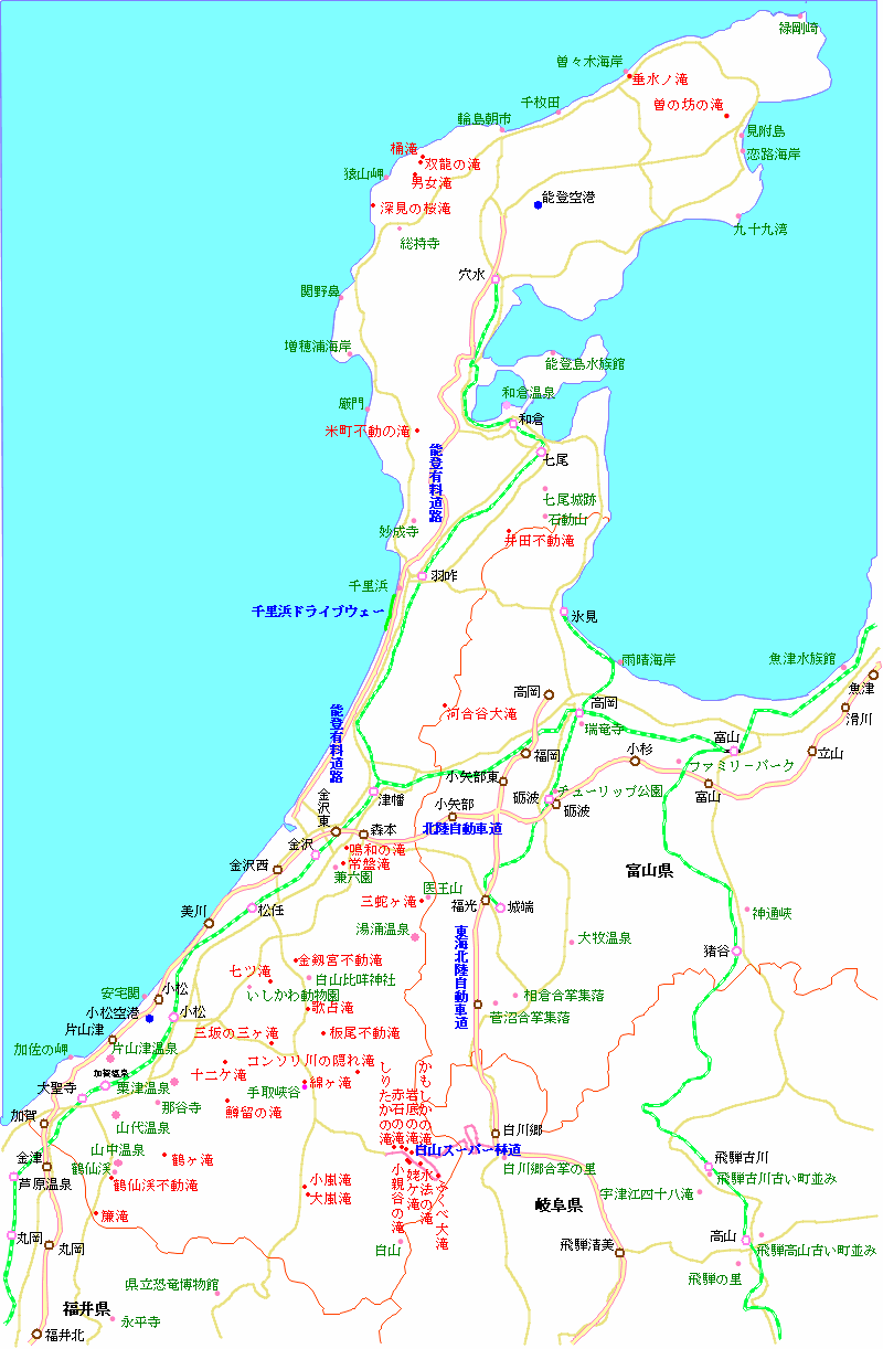 石川県で誰でも気軽に行ける滝の地図