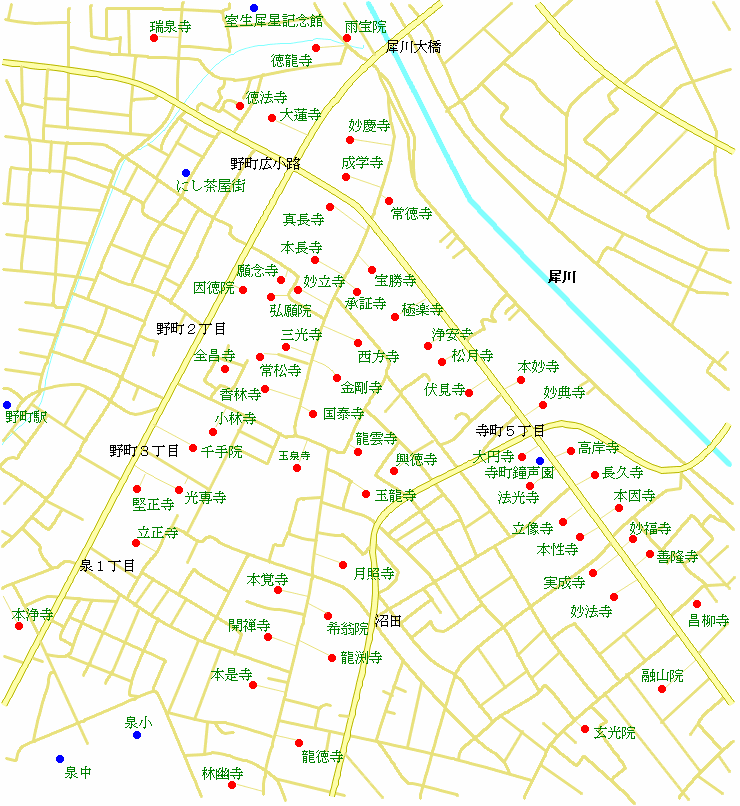寺町寺院群の地図