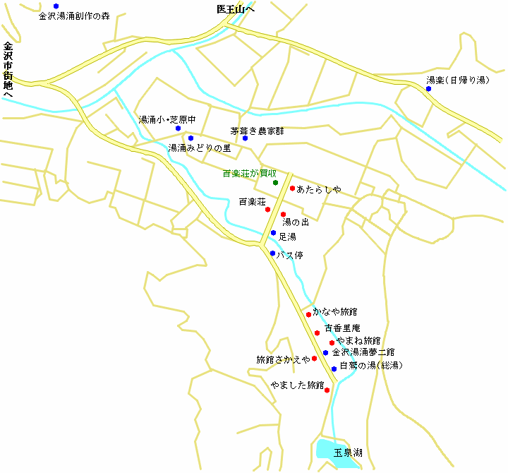 湯涌温泉の宿の地図